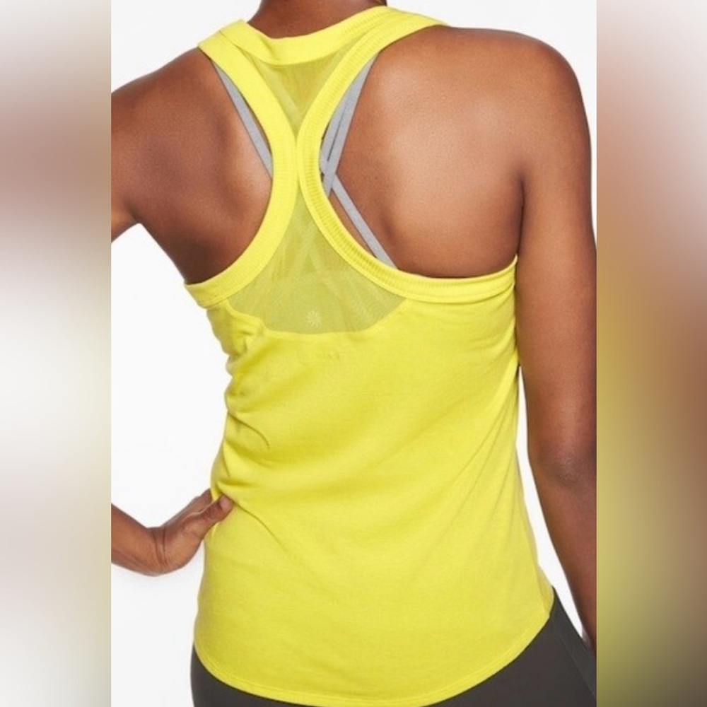 Athleta Women’s Yellow Green Topanga Racerback Tank Mesh Size S Gym Athletic